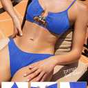 ZAFUL Women's Sexy Cutout Bikini Set High Cut Textured Metal Ring Cheeky Swimsuit Two Piece Bathing Suit