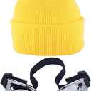 Vintage Steampunk Goggles Halloween Cosplay Punk Sunglasses Yellow Beani Cuffed Caps for Men Women Halloween Party