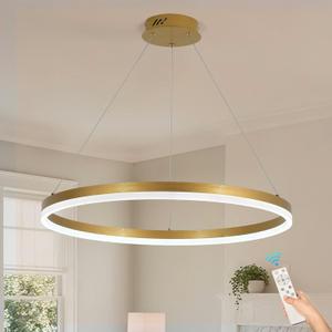 Modern LED Chandelier Gold High Ceiling Ring Chandeliers with Remote Control Circular Pendant Light Dimmable for Dining Room Living Room Bedroom Hallway Kitchen Island(3000K-6500K D23.6)