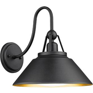 Black and Gold Wall Sconces, HWH Industrial Sconces Wall Lighting Indoor Outdoor Barn Light Fixture, 12'' Gooseneck Wall Lamp for Bathroom Bedroom Kitchen Garage, 5HYS89B BK