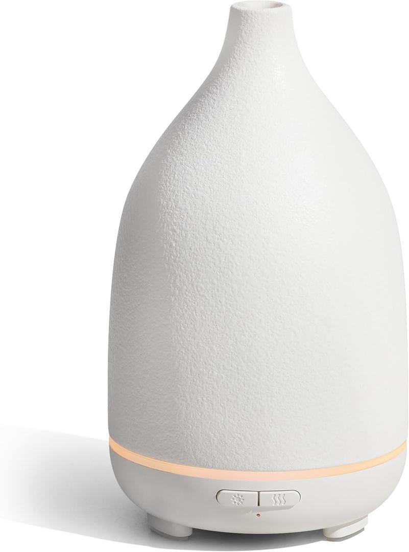 InnoGear Oil Diffuser, 150ML Ceramic Diffuser for Essential Oils Handcrafted Aromatherapy Diffuser Ultrasonic Cool Mist Humidifier with 2 Mist Modes Waterless Auto Off for Room Office, White Base (Medium)