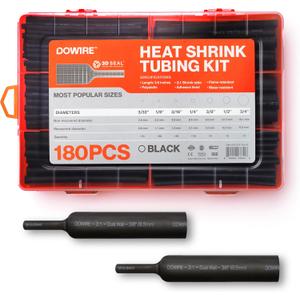 Dowire Heat Shrink Tubing Kit - 3:1 Ratio - Adhesive Lined - Wire Shrink Wrap Tubing - Waterproof Marine Grade Shrink Tube - 180 PCS - Black