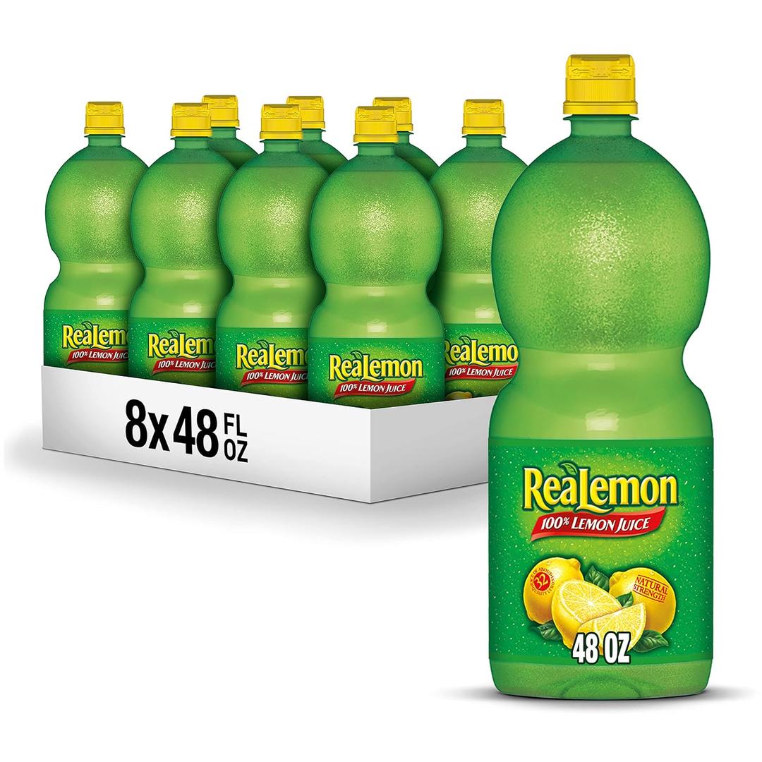 ReaLemon 100% Lemon Juice, 48 fl oz bottle (Pack of 8), Made with Lemon Juice from Concentrate, Gluten-Free, Sodium Free, Perfect Mixer to add to Cocktails and Marinades BBD: 09-26-26