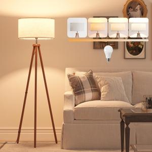 LiteHistory Wood Tripod Floor Lamps for Living Room, Bedroom, and Office,Standing lamp with Beige Linen Shade, 12W Three-Color Bulb Included, Pull Chain Switch, Tall lamp for Mothers Day Gifts, Brown LiteHistory Wood Tripod Floor Lamps for Living Room, Bedroom, and Office,Standing lamp with Beige Linen Shade, 12W Three-Color Bulb Included, Pull Chain Switch, Tall lamp for Mothers Day Gifts, Brown