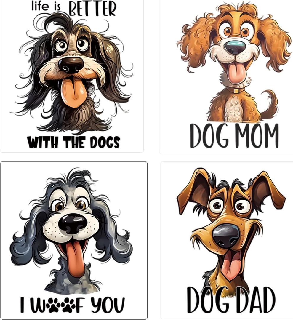 4pcs Dog Dad Mom Iron on Transfers Heat Transfer Decals Iron on Transfers for T Shirts Patches Sticker for Clothes Pillow Covers DIY Appliques