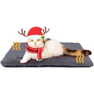 Self Warming Cat Bed Self Heating Cat Dog Mat 24 x 18 inch Extra Warm Thermal Pet Pad for Indoor Outdoor Pets with Removable Cover Non-Slip Bottom Washable Non Electric (Dark Grey)