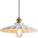 Oyisen Pendant Light Fixture, White Farmhouse Vintage Pendant Light 15.7 Inch Lampshade with Adjustable Light Cord Kitchen Hanging Lights Retro Island Pendant Lights for Kitchen