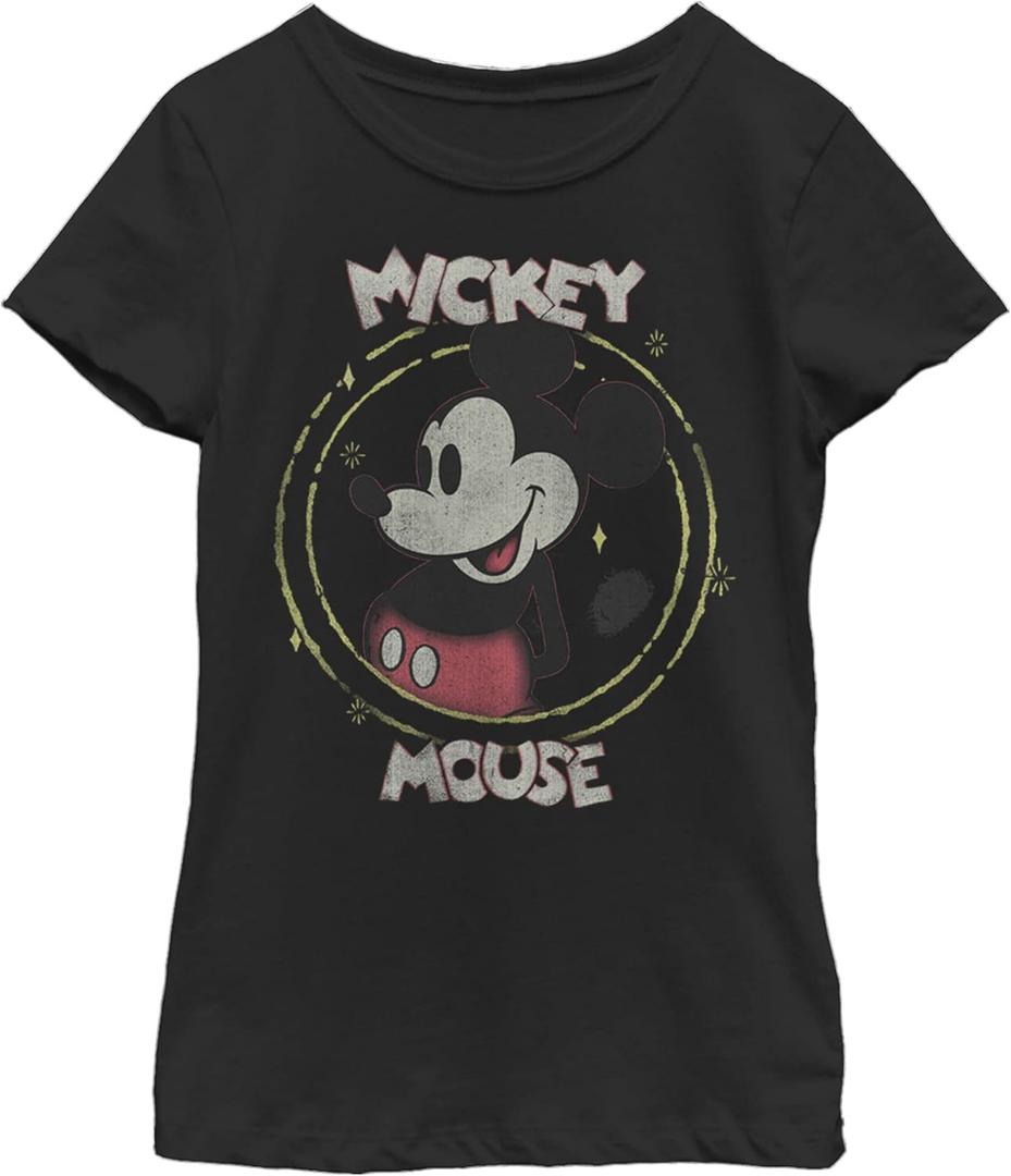 Disney Girls Characters Happy Mickey Girl's Solid Crew Tee (X-Large, Black)