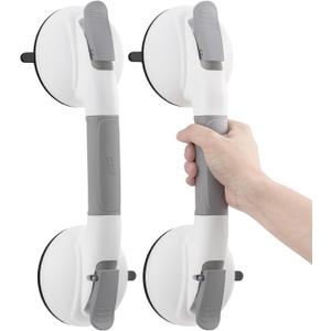 TAILI Grab Bars for Bathtubs and Showers,2 Pack Shower Handles for Elderly Suction,Maximum 330lbs,Shower Grab Bar with Upgraded Rubber Suction Cups,Safety Grip for Senior, No Drilling Removable,Grey
