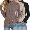 3 Pack Women Turtleneck Nursing Tops, Breastfeeding Maternity Shirts Long Sleeve Ribbed Sweaters with Hidden Zips, Coffee, Apricot, Black, Medium
