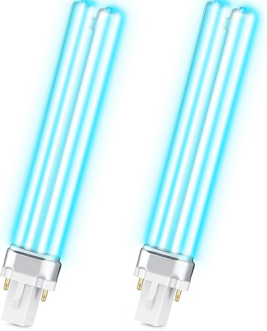 UV UV-C Light Bulbs 9W G23 Base Replacement Bulb for Outdoor Pond Clarifier Lamp Compatible with UVE9 CF400 CF500 UVCP-9 JUP-01 303B 304B R18 R18D R2000 (2, G23 Base)