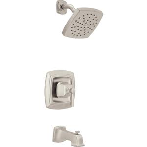 Moen Conway Spot Resist Brushed Nickel Bathroom Shower Trim Kit with Square Showerhead, Handle, Tub Spout, and Posi-Temp Valve Included, 82922SRN