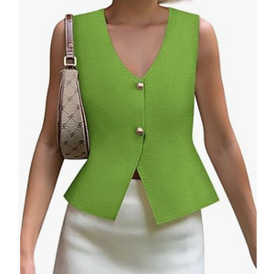 Yousify Womens Sweater Vest V Neck Button Down Crop Knit Tank Top Fashion 2025 Sleeveless Basic Cardigans M