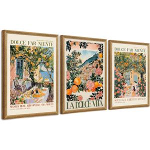 SYWENNOI 3 Pieces Wood Framed Italy Scenes Canvas Wall Art, Tuscan Wall Decor for Living Spaces, Vintage City Landscape Art Poster Prints for Bedroom Kitchen Dining Room Ready to Hang 12x16 inches