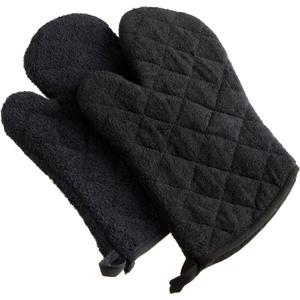 DII Basic Terry Collection 100% Cotton Quilted, Oven Mitt, Black, 2 Piece