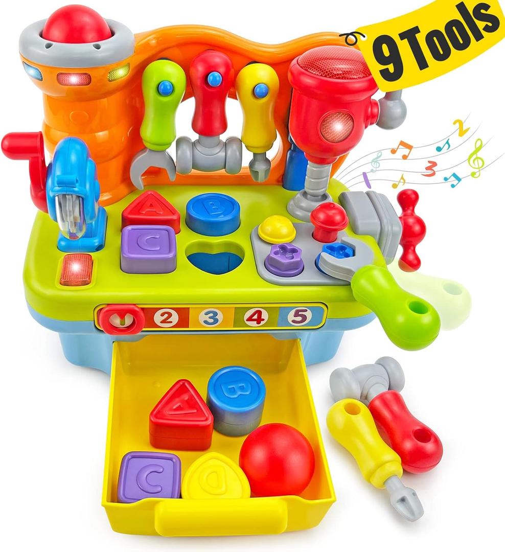 Toys for 1 Year Old Boy Birthday Gift, 9 in 1 Multifunction Music Workbench Learning Toy for Toddlers 1-3, Baby Toys 12-18 Months with Early Educational Sound Shape, Easter Basket Stuffers