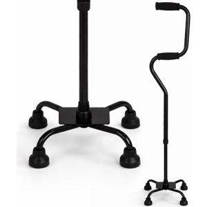 HealthSmart Quad Walking Cane, Sit To Stand Walker, Adjustable Canes for Men, Canes for Women, FSA HSA Eligible with Quad Base, Foam Handles Quad Cane, Black