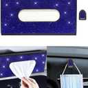 Bling Car Sun Visor Tissue Box Holder,PU Leather with Bling Crystal Rhinestones Tissue Holder,Car Accessories for Women (Blue)
