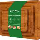 Bamboo Cutting Boards for Kitchen Meal Prep & Serving Set of 3, Wooden Chopping Boards with Juice Grooves & Handles for Meat, Vegetables Easy Clean Ideal Kitchen Gift for Home Cooks & Wedding