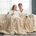 Cozy Bliss Faux Fur Throw Blanket for Couch, Fuzzy Soft Plush Thick Bubble Blanket for Sofa Bedroom Living Room, 50 * 60 Inches Beige