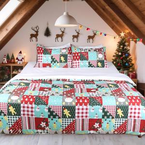 HITIME 100% Polyester Printed Christmas Duvet Cover Set - Queen Size 3 Piece Lightweight & Breathable Bedding Set, Soft Microfiber Comforter Cover with Zipper Closure, Christmas Collrction