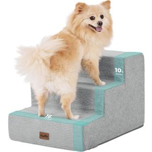 Made4Pets Dog Stairs for Small Dogs, Extra Wide Dog Steps for Bed Couch Sofa and Chair, 35D Foam Pet Steps for Small Dogs and Cats(Up to 40lbs), Non-Slip Bottom Pet Stairs, Light Grey, 3 Steps