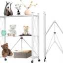 3 Tier Foldable Storage Shelf with Wheels, Heavy Duty Garage Shelving Unit Loads 550 LBS, Metal Steel Collapsible Shelves, Rolling Standing Utility Rack for Kitchen, Pantry, Office, White