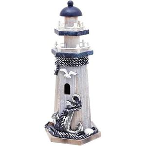 Linfevisi Nautical Decoration Handmade Wooden Lighthouse with Anchor&Seabird Marine Ornament Wooden Lighthouse 10.25" High Tabletop Decor
