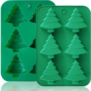 Christmas Tree Silicone Molds 2PCS for Soap Chocolate Candy Cake Cocoa Bomb Bath Bomb Ice Candle Food, 3D Xmas Themed Treat Baking & Freezing Tray BPA Free Food Grade Holiday Moulds