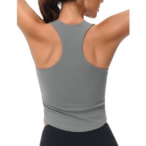 MAGCOMSEN Women's Crop Workout Tank Tops with Built in Bra Fitted Racerback Sleeveless Yoga Shirts Camisole (Gray, M)