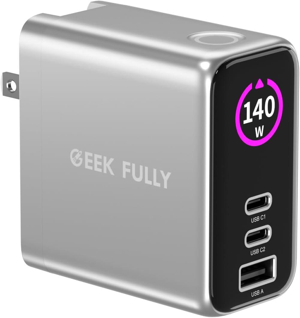 140W MAX USB C Charger | 3-Port Fast Charging Station (2xUSB-C PD3.1 + USB-A QC3.0) | Intuitive Touch Controls, for for MacBook, iPhone 17/16 Series, Samsung Galaxy, Pixel and More