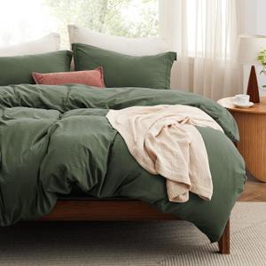 Bedsure California King Size Duvet Cover with Fitted Sheet - 4 Pieces Prewashed Polyester Extra Soft Bedding Set, Includes 1 Duvet Cover 104x98 Inches, 2 Pillow Shams, 1 Fitted Sheet, Olive Green (03 - Olive Green (No Comforter))
