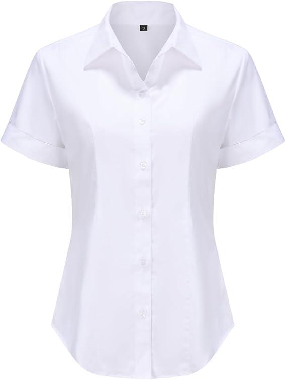 Esabel.C Womens Button Down Shirts Long Sleeve Regular Fit Stretch Work Blouse (Small, White#)