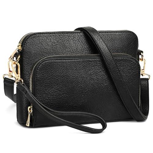 Marvolia Crossbody Bag for Women - PU Leather Shoulder Bag Trendy Small Crossbody Purse Bag for Travel Work Party - Black