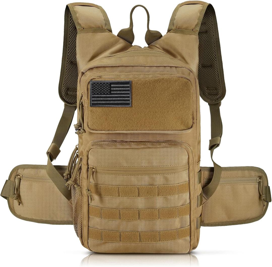 FRTKK Tactical Hydration Pack Lightweight Insulation Water Backpack Molle Hydration Backpack for Hiking, Running, Cycling, Climbing, Hunting, Fishing Tan