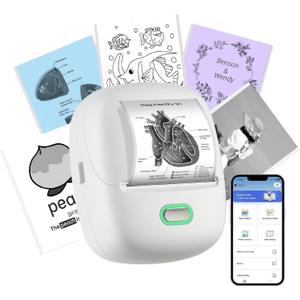 ORGSTA Sticker Printer Mini Printer S002 PrintPods Bluetooth Portable Sticker Maker with 1 Roll Paper Thermal Inkless Label Maker Machine Impresora Porttil Instant Print for Notes, Journal, DIY, Gift (White)