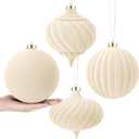 Civaner 4 Pcs Velvet Christmas Ball Ornaments,8 Inch,Beige