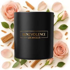 Benevolence LA Rose & Sandalwood Scented Candle | Soy Candles, Black Candle for Home | Gifts for Women and Men | Home Fragrance | Aromatherapy | 8oz, 45 Hour Burn