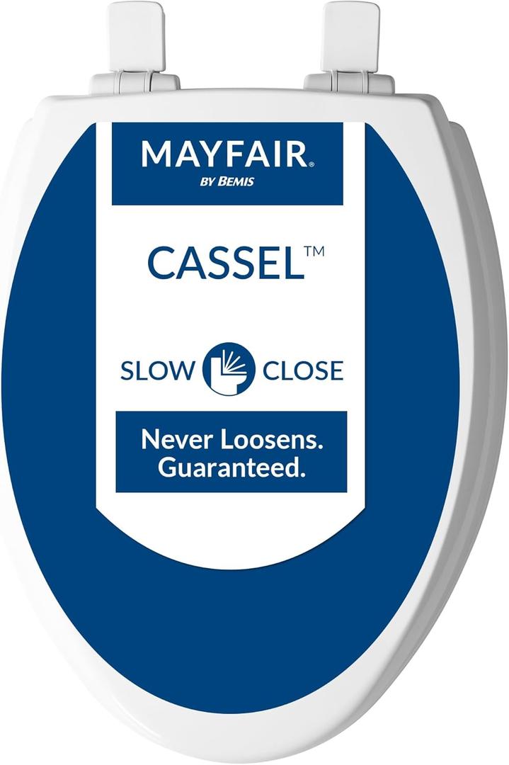 Mayfair Cassel Slow Close Toilet Seat, Easy Clean, Non Slip Premium Wood Seat, Easy Install, Elongated, White