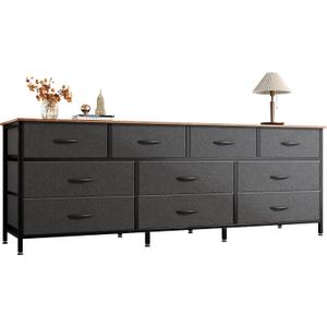 Huuger 63 Inch Dresser for Bedroom, Long Dresser with 10 Fabric Drawers, TV Stand for 55, 65, 70 Inch TV, Toy Storage Organizer for Closet, Rustic Brown