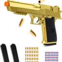 Gold Soft Bullet Toy Gun Shell Ejecting for Age 8, 9, 10, 11, 12+ Years Old Boys, Realistic Toy Pistol with 50 Foam Bullets, 40 Shells & 2 Clips, Ideal Christmas Birthday Gift for Kids Adults