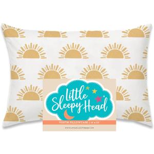 Little Sleepy Head Youth Pillow Case - 100% Made Cotton & Hypoallergenic Pillow Case - Snug Fit Envelope Pillowcase Enclosure - Youth Pillow 16x22 Size - (Sunshines) Design Travel Pillow Cover