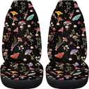 Cottagecore Mushroom Moth Wild Starry Print 2 Pieces Car Seat Covers for Front Seat Universal Fit Most Truck SUV Van Boho Car Accessories Auto Interior Decor for Women's Vehicle