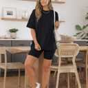 AUTOMET Womens 2 Piece Sets Summer Outfits 2026 Two Piece Lounge Set Matching Clothing Oversized T-shirts Biker Short Fashion (Black) Medium 