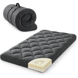 Jamdok 4" Twin Size Pillow Top Floor Futon Mattress,Memory Foam and Egg Crate Foam, Roll Up Japanese Tatami Pad for Sleeping,Quilted Guest Bed with Removable Cover, 75×38×4 Inches