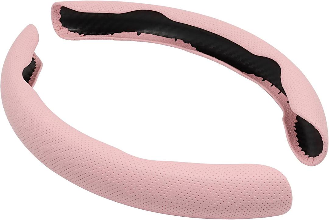Hordion 2pcs Car Steering Wheel Cover, Segmented Steering Wheel Protector, Anti-Slip and Soft Breathable Car Interior Accessories for Most Vehicle SUV Truck, Pink