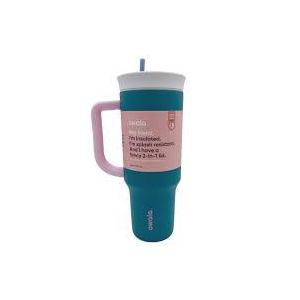 Owala Stainless Steel Triple Layer Insulated Travel Tumbler with Spill Resistant Lid, Straw, and Carry Handle, BPA Free, 40 oz, Dusty Pink