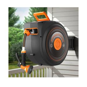 Retractable Garden Hose Reel 100 FT 1/2 IN for Outside, Upgraded 10 Spray Patterns, Heavy Duty Automatic Water Hose Reel with Any Length Lock, Wall Mount, Pro Guide System, 180° Swivel