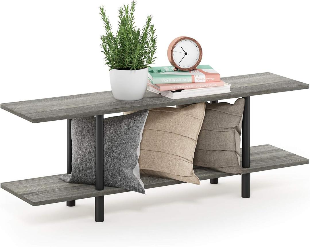 Furinno Turn-N-Tube 2-Tier Multipurpose Wide Shelf, French Oak Grey/Black, 11.61"D x 47.24"W x 16.22"H