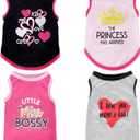 Pistha 4 Pack Dog Shirts Summer Printed Puppy Clothes Cute Sleeveless Pet T Shirts Dog Clothes for Dogs Cats Girl (M)